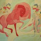 Rot und Pferd 2, Bleistift und Wachspastell, 48 x 36 cm
